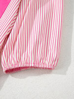 Stripe Color Block Patchwork Shirt Collar Button Down Puff Sleeve Mini Dress