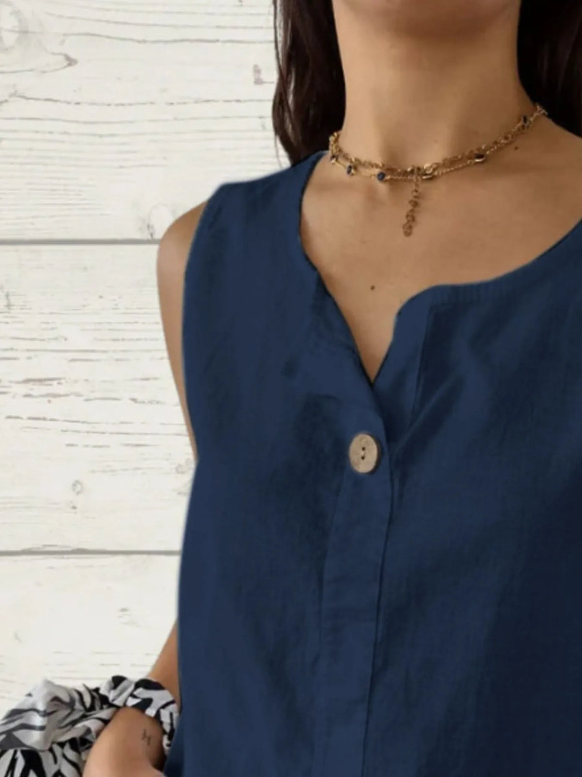 Full Size Casual Linen Sleeveless Blouse Plus Size - Ladyez