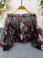 Floral Embroidered Mesh Off-Shoulder Top
