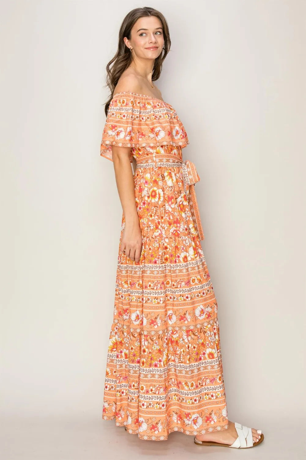 HYFVE Floral Off-Shoulder Tie Front Maxi Dress - Ladyez