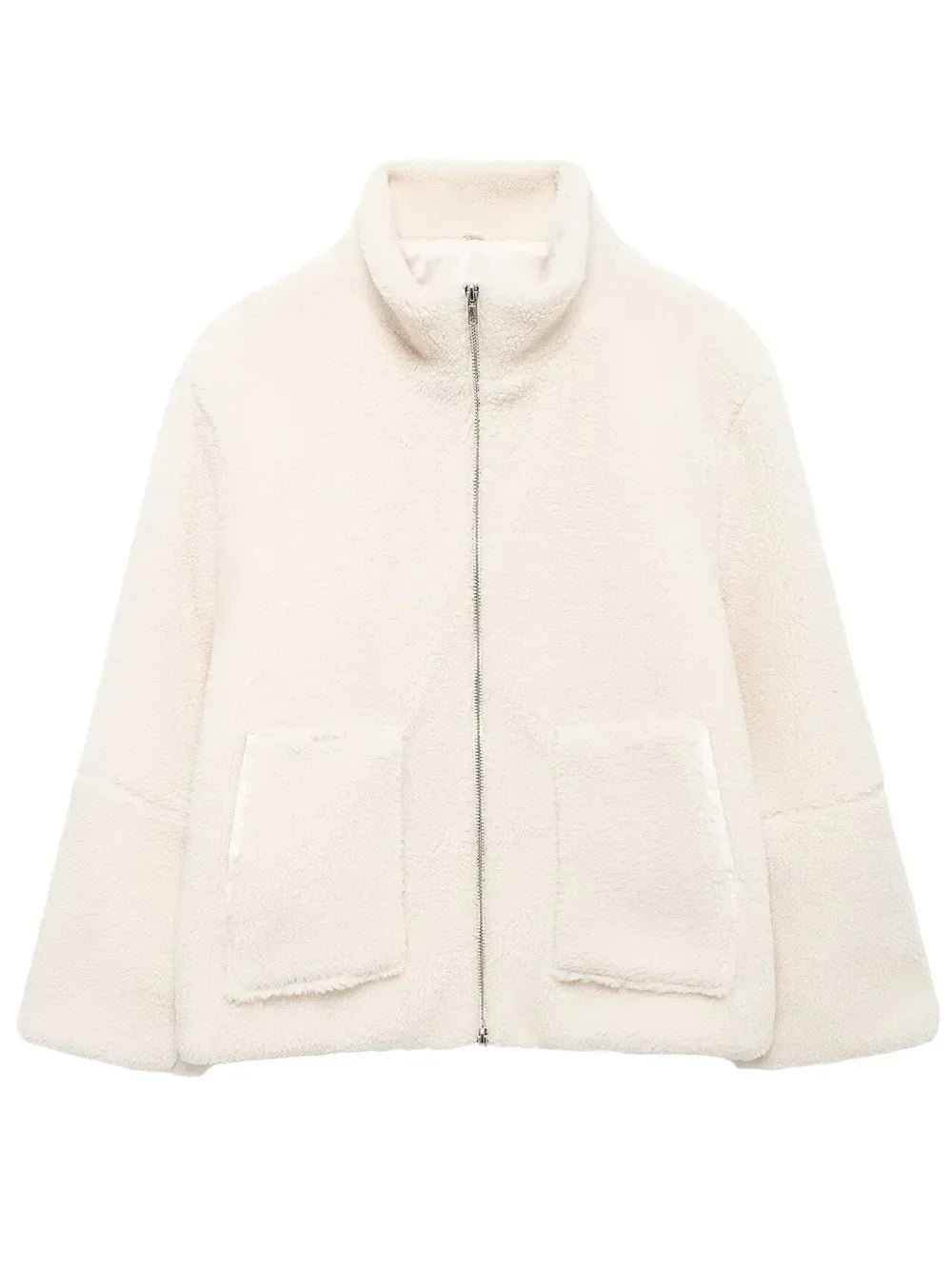 Turtleneck Zip Up Long Sleeve Plush Jacket