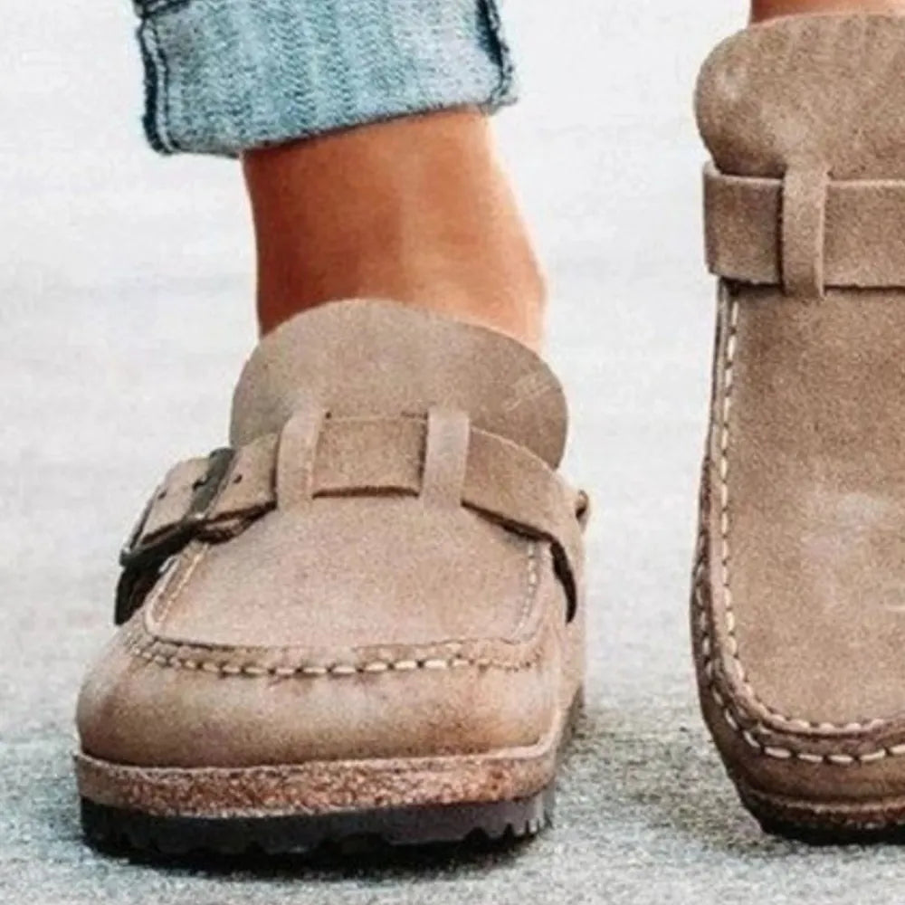 Round Toe Low Heel Buckle Loafers - Ladyez