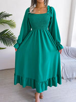 Smocked Square Neck Flounce Sleeve Dress - Ladyez