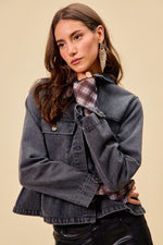 SO ME Denim Peplum Hem Front Button Jacket With Pockets
