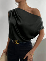 Asymmetrica One-Shoulder Draped Blouse - Ladyez