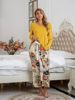 Round Neck Top and Printed Pants Lounge Set - Ladyez
