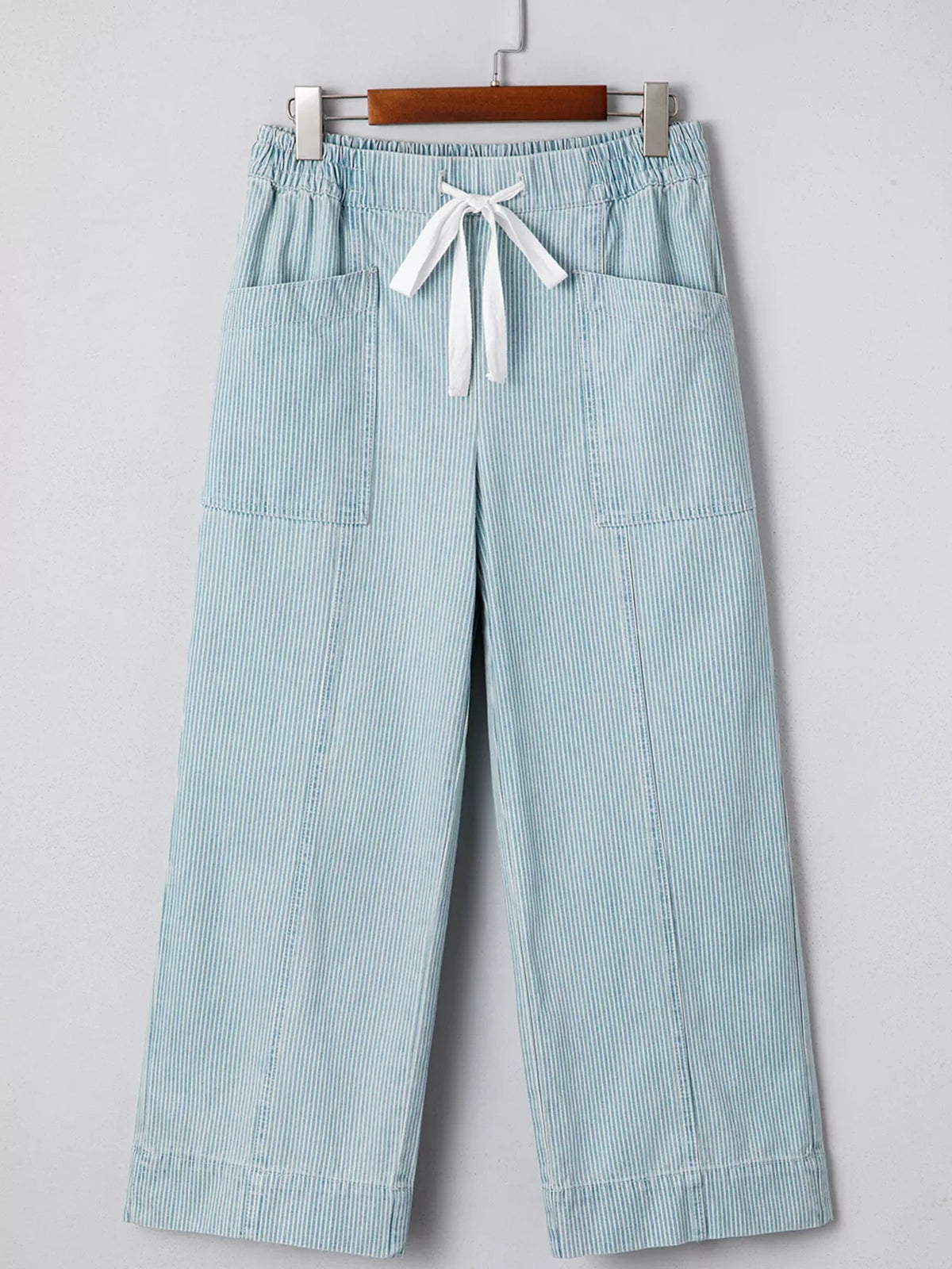 Stripe Mid Rise Drawstring Waist Jeans