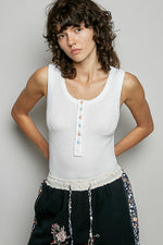 POL Colorful Button Round Neck Ribbed Tank