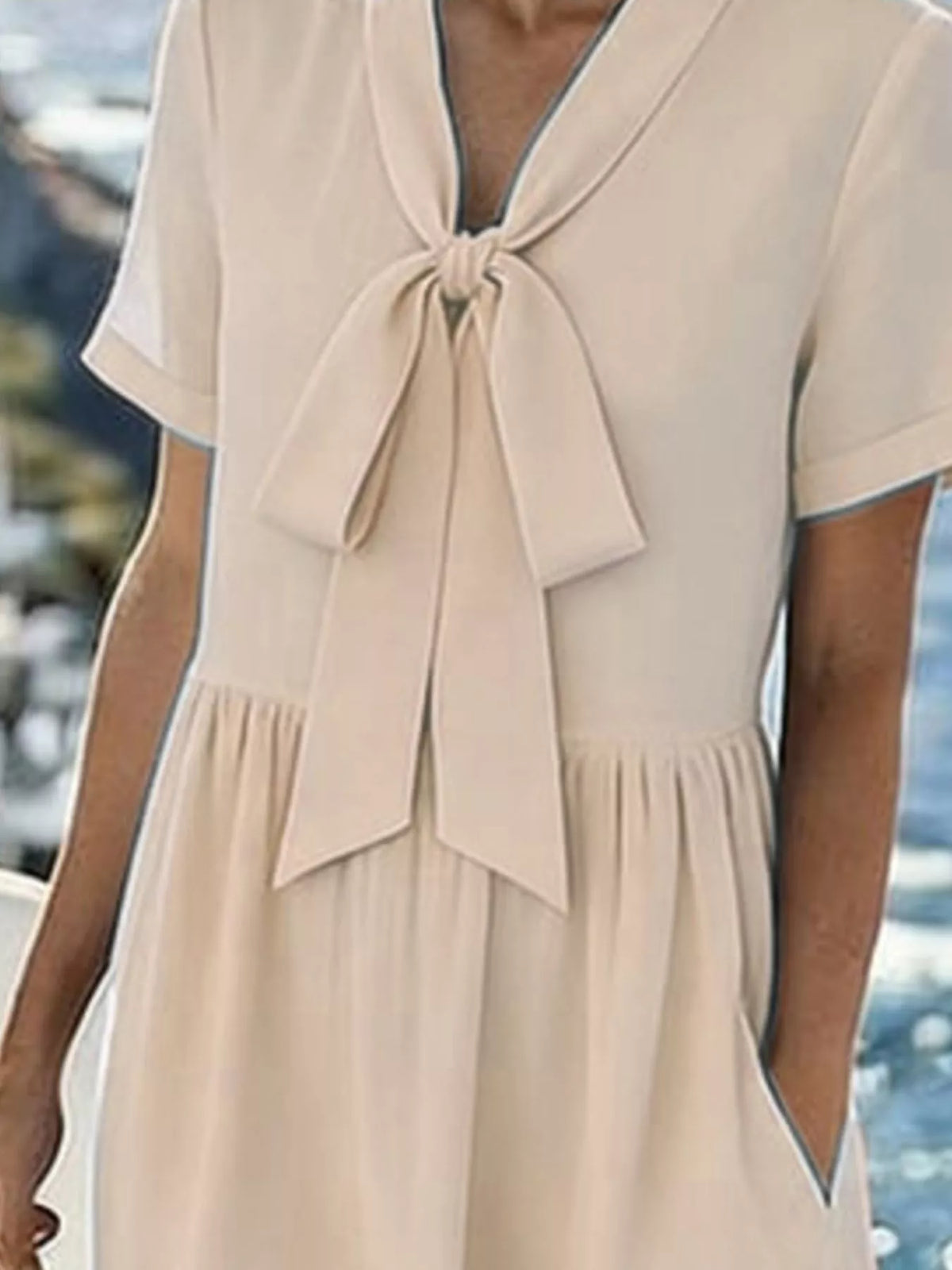Bow-Tie Short Sleeve Midi Dress