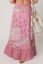 Printed Tassel Drawstring High Waist Maxi Skirt