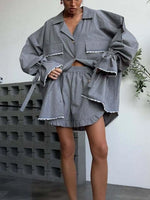 Button Up Flounce Sleeve Top and Shorts Set - Ladyez