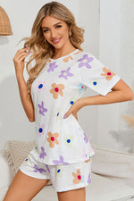 Floral Round Neck Raglan Sleeve Top and Shorts Lounge Set - Ladyez