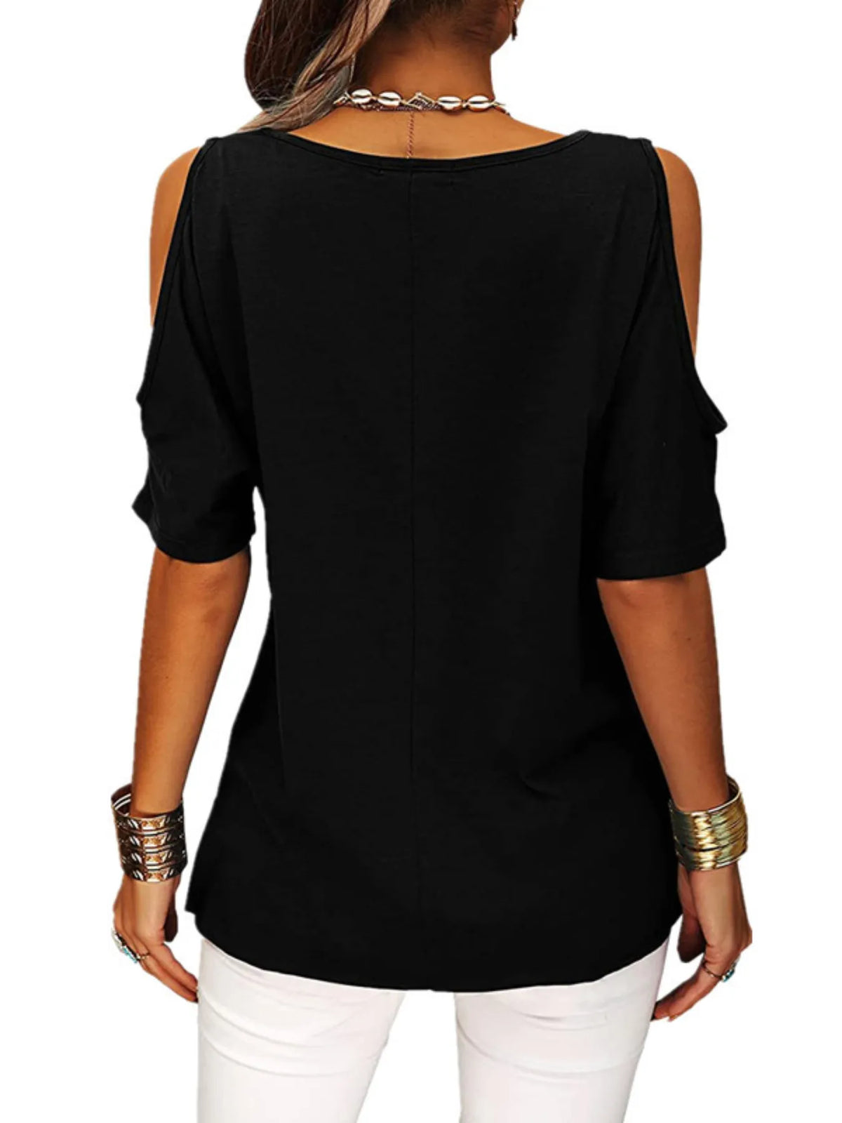 Full Size Crisscross Cold Shoulder Casual T-Shirt Plus Size - Ladyez