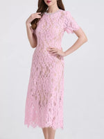 Lace Pearl Neckline Midi Dress