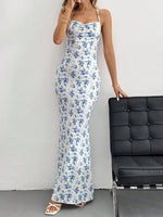 Crisscross Back Floral Print Bodycon Maxi Dress - Ladyez