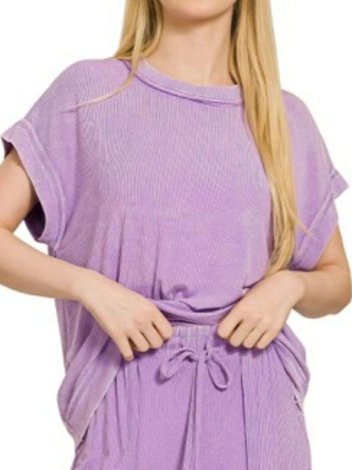 Zenana Ribbed Acid Wash Rayon Top & Pants Set