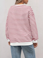 Striped Round Neck Oversized Casual Sweatshirt