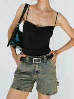 Washed High Rise Denim Shorts