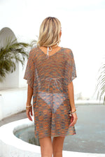 Angel Wings Openwork V-Neck Half Sleeve Cover Up - Ladyez