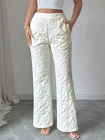 Floral Textured Wide-Leg Pants
