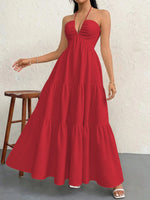 Halter Neck Tiered Maxi Dress - Ladyez