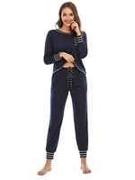 Round Neck Top and Pants Lounge Set - Ladyez