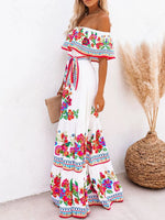 Floral Off Shoulder Ruffle Maxi Dress - Ladyez