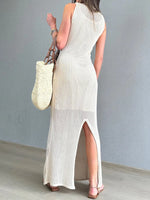 Openwork Slit Round Neck Cover-Up - Ladyez