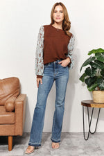 And The WhyFull Size Foil Printed Sleeve Top