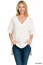 Zenana Double Gauze Short Sleeve High-Low Top