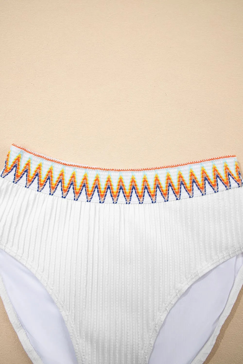 Textured Contrast Banding Bikini High Waist 2pcs Swimsuit - Ladyez