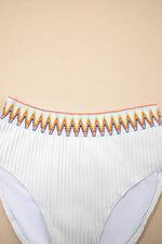Textured Contrast Banding Bikini High Waist 2pcs Swimsuit - Ladyez