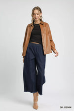 Umgee Washed Fringe Hem Wide Leg Jeans