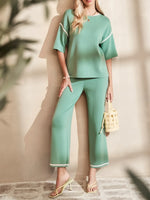Contrast Trim T-Shirt and Drawstring Pants Set