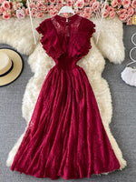 Ruffled Mock Neck Lace Maxi Dress