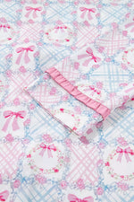 Wreath Pattern Christmas Tied Front Long Sleeve 2pcs Pajama Set