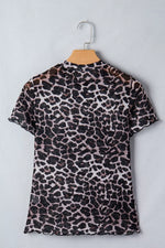 Leopard Print Sheer Mesh Short Sleeve Top