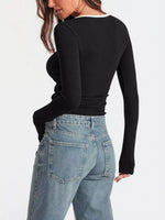 Contrast Trim Long Sleeve Top