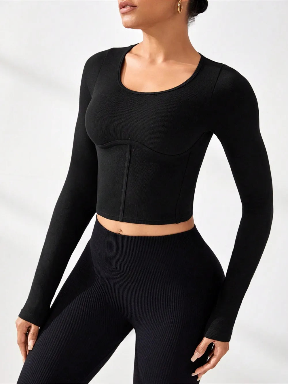 Round Neck Long Sleeve Active T-Shirt - Ladyez