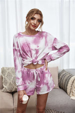 Tie-Dye Dropped Shoulder Top and Shorts Lounge Set - Ladyez