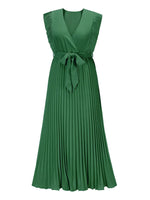 Tied Surplice Cap Sleeve Pleated Dress - Ladyez
