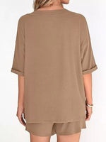 Solid Color V-Neck and Shorts Set