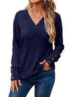Ribbed V-Neck Long Sleeve Top