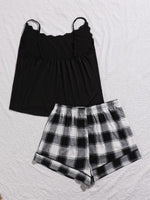 Plus Size Lace Trim Scoop Neck Cami and Printed Shorts Pajama Set - Ladyez