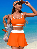 Scoop Neck Top and Skort Swim Set - Ladyez