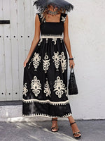 Smocked Printed Square Neck Maxi Dress
