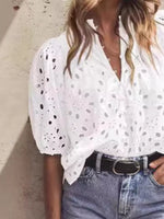 Eyelet Embroidered Puff Sleeve Blouse