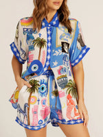 Printed Button-Down Shirt and Shorts Set