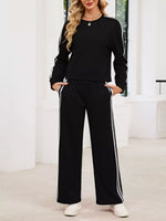 Striped Round Neck Sweatshirt and Pants Set