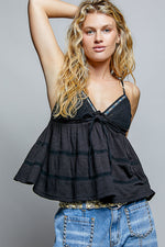 POL V-Neck Embroidered Trim Ruffled Cami